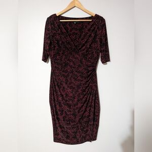 Ralph Lauren Elegant Black and Red Patterned Midi Dress